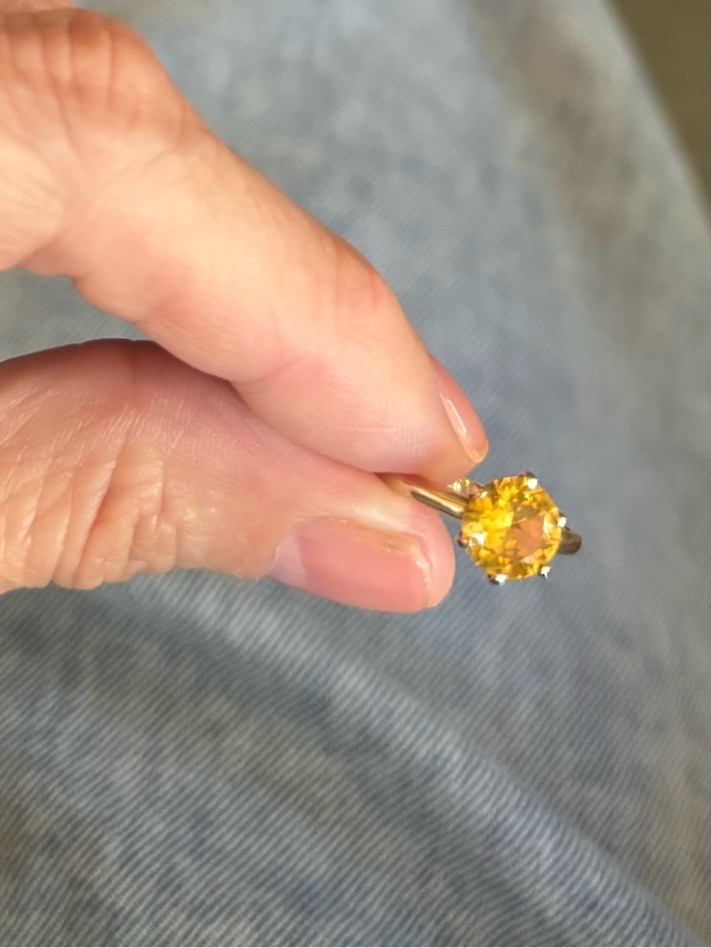 Yellow Solitaire Ring with Faceted Gemstone - Women Jewelry